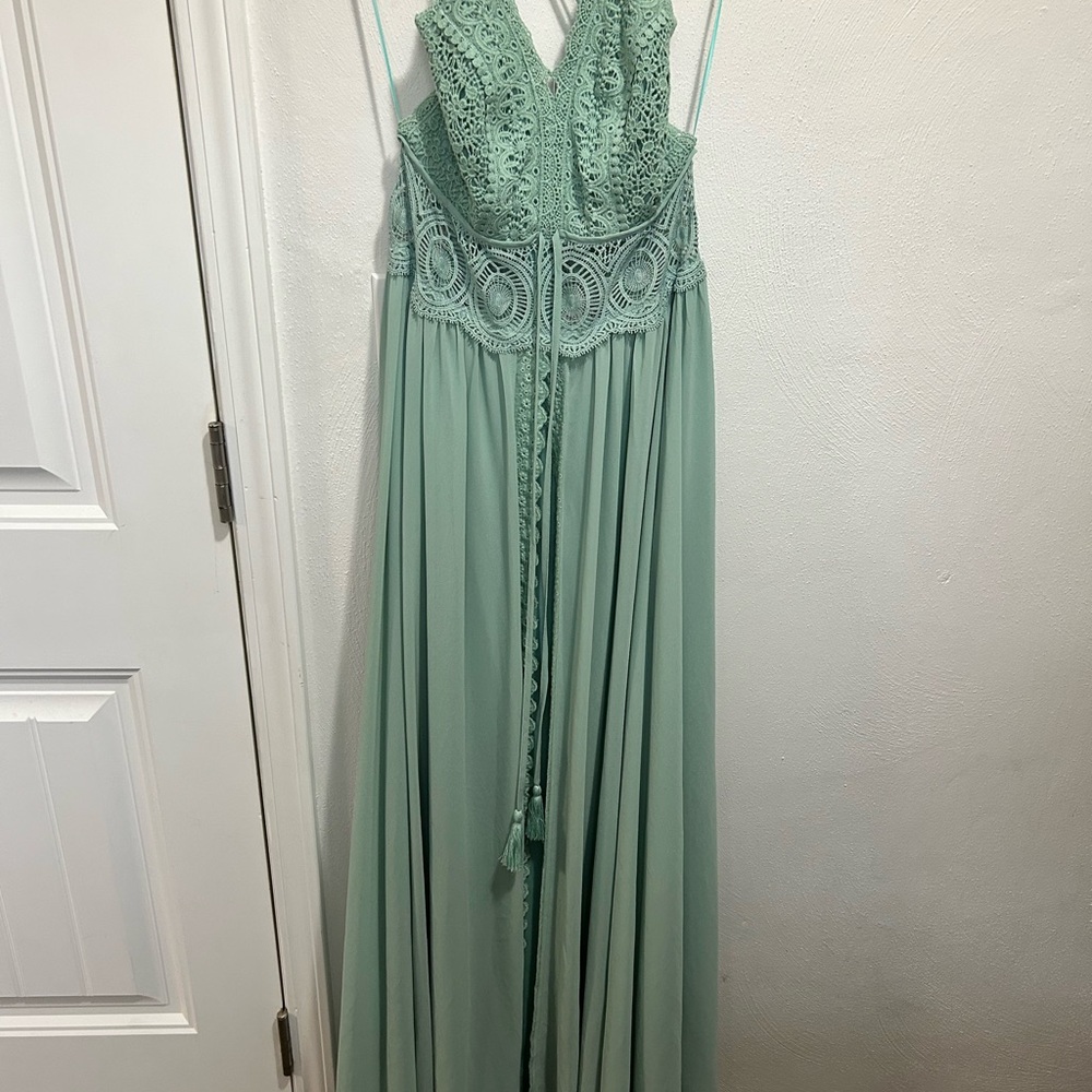 Fashion Nova Green Ruched Maxi Gown